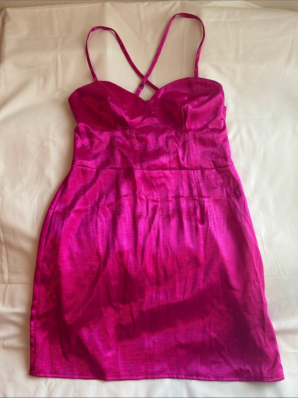 wild fable Hot Pink Satin Mini Dress with Crisscross Straps